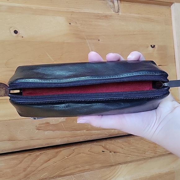 HOBO Small Black Leather Makeup Bag Accessorie Pouch - Picture 2 of 6